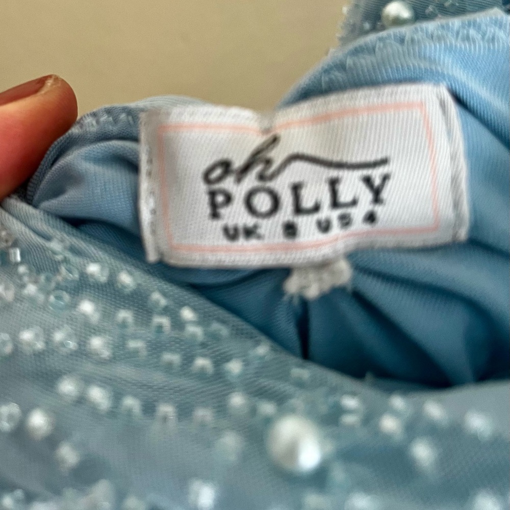 Oh Polly Seychelles Embellished Cowl Neck Mini Dress in Blue - Picture 5 of 10